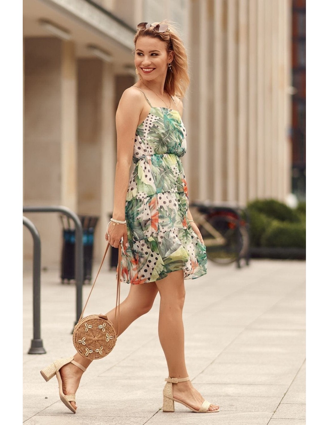 Airy dress with patterns, green and lime PR3213 - Online store - Boutique